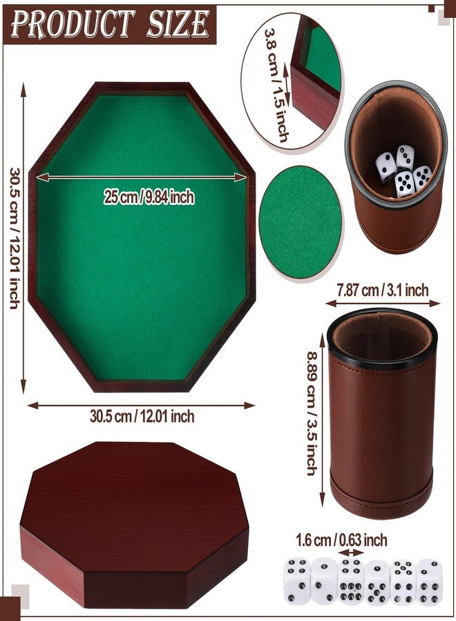 مجموعة أكواب النرد MiniInflat ثمانية الأضلاع تتضمن صينية نرد خشبية وكوب نرد مبطن باللباد مصنوع من جلد البولي يوريثان مع 6 قطع نرد منقطة لألعاب الطاولة (القهوة) - Image 2